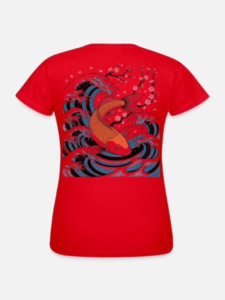 Sakura Wave Koi Japanische Kunst - Frauen T-Shirt - Rot
