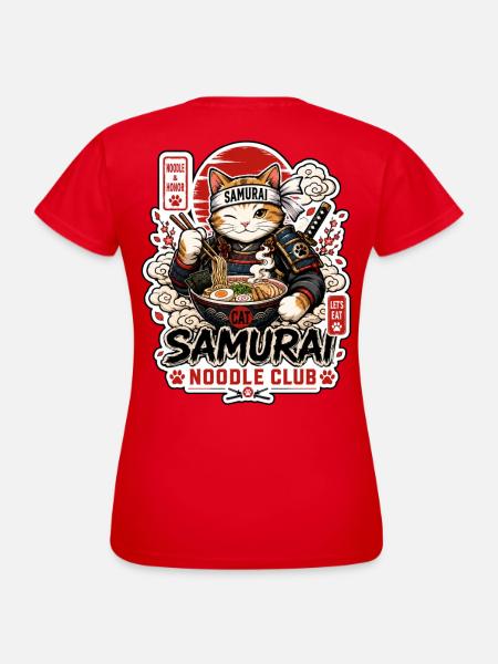 Samurai Cat Noodle Club - Frauen T-Shirt - Rot