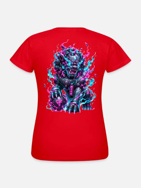 Neon Cyber Foo Dog Wächter - Frauen T-Shirt - Rot