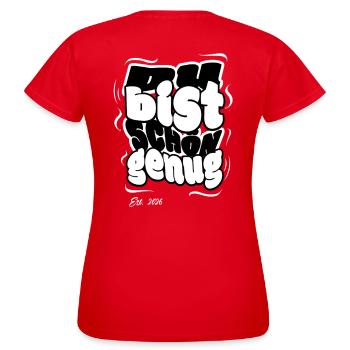 Du bist schön genug Est. 2026 – Streetwear Design - Frauen T-Shirt - Rot - Hinten - AI Model Female 172 dark (172cm)
