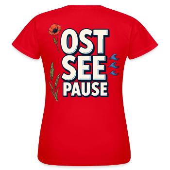 Baltic Sea Break with Waves and Coastal Flowers - Women's T-Shirt - red - Back - AI Model Female 172 dark (172cm)