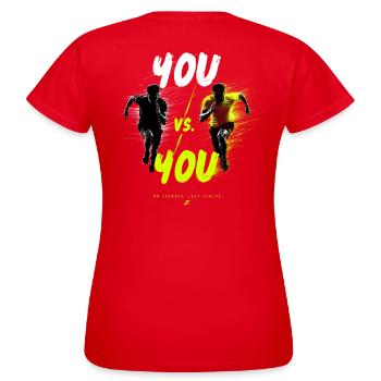 VOUS vs VOUS – Motif de l’évolution - T-shirt Femme - rouge - Dos - AI Model Female 172 dark (172cm)