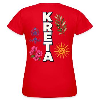 Crete Holidays with Sun, Olive Branch & Blossoms - Women's T-Shirt - red - Back - AI Model Female 172 dark (172cm)
