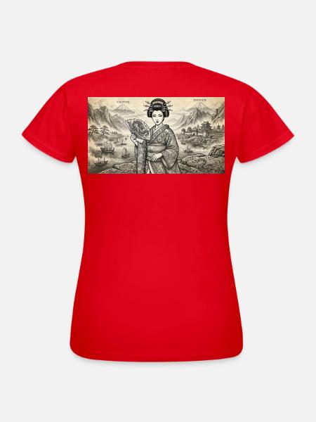 Geisha Ukiyo-e Fächer-Idylle - Frauen T-Shirt - Rot