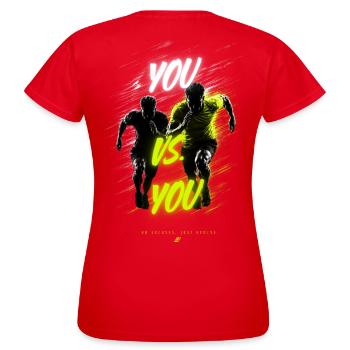 NeonSprint Duo – Sprinter Art - T-shirt Femme - rouge - Dos - AI Model Female 172 dark (172cm)
