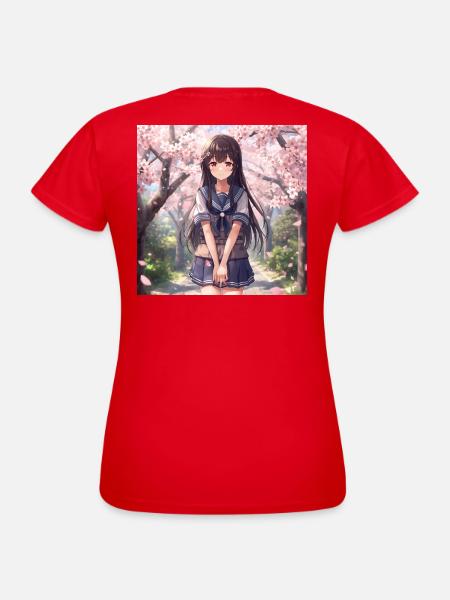 Kirschblüten Schulmädchen - Frauen T-Shirt - Rot