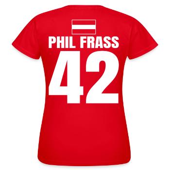 Mallorca Sauf Trikot Österreich, Phil Frass - Frauen T-Shirt - Rot - Hinten - AI Model Female 172 dark (172cm)