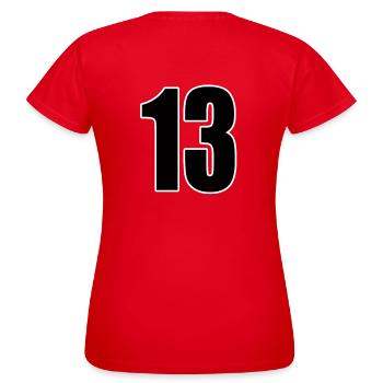 Nr. 13 Zahl dreizehn - Rückennummer Fußball Sport - Frauen T-Shirt - Rot - Hinten - AI Model Female 172 dark (172cm)