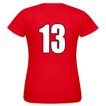 Nr. 13 Zahl dreizehn - Rückennummer Fußball Sport - Frauen T-Shirt - Rot - Hinten - AI Model Female 172 dark (172cm)