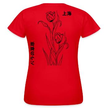 Blume Shanghai Shirt mit Blumen - Frauen T-Shirt - Rot - Hinten - AI Model Female 172 dark (172cm)