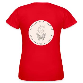 Weisheit - Vergangenes loslassen und losfliegen - Frauen T-Shirt - Rot - Hinten - AI Model Female 172 dark (172cm)