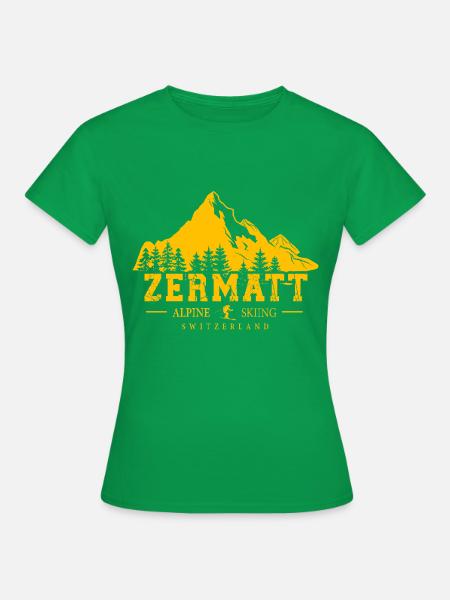 Zermatt Ski Resort Swiss Alps Souvenir - Frauen T-Shirt - Kelly Green