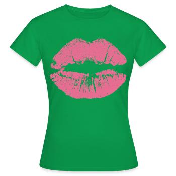 Bouche embrassante avec rouge à lèvres imprint rose - T-shirt Femme - vert - Devant - AI Model Female 172 dark (172cm)