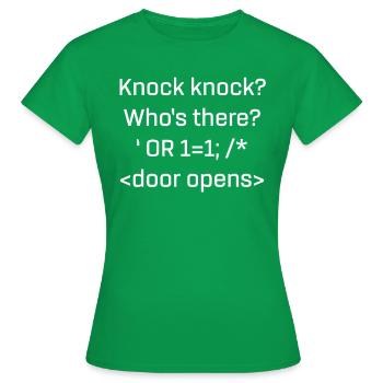Produit SQL drôle SQL Injection Knock Knock Joke - T-shirt Femme - vert - Devant - AI Model Female 172 dark (172cm)