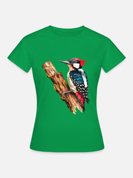 Aquarellspecht auf einem Baum - Frauen T-Shirt - Kelly Green