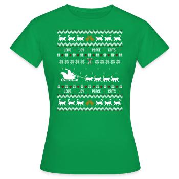 Katzen Weihnachten Ugly Christmas - Frauen T-Shirt - Kelly Green - Vorne - AI Model Female 172 dark (172cm)