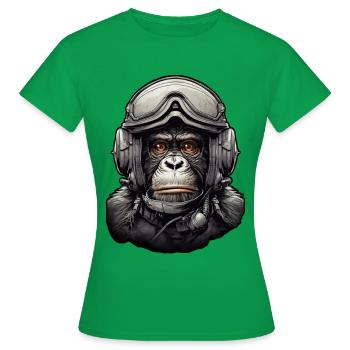 Pilot Monkey Digitale Kunst - Frauen T-Shirt - Kelly Green - Vorne - AI Model Female 172 dark (172cm)