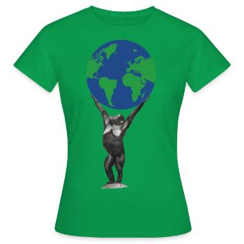 Monkey Earth Globe Ape Love Chimpanzee - Women's T-Shirt - kelly green - Front - AI Model Female 172 dark (172cm)