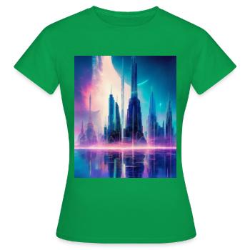 Neon City: eine futuristische, schwimmende Metropole - Frauen T-Shirt - Kelly Green - Vorne - AI Model Female 172 dark (172cm)