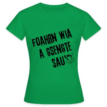 GsengteSau_OnTheRoad | Redewendung - Frauen T-Shirt - Kelly Green - Vorne - AI Model Female 172 dark (172cm)