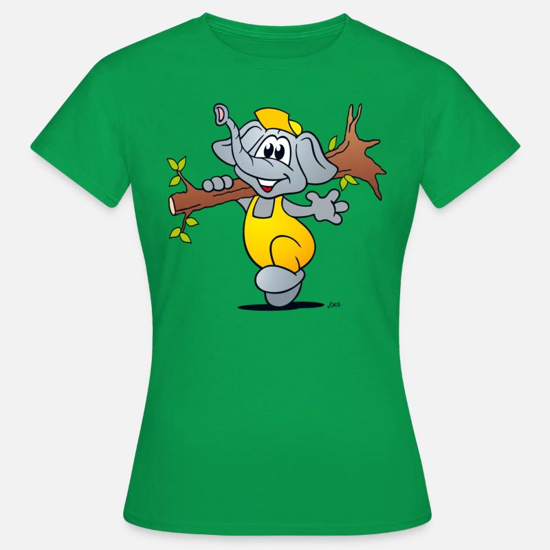Comic elephant laughingly carries a tree - Women's T-Shirt - kelly green