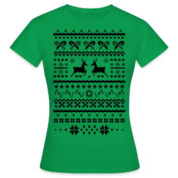 christmas sweater reindeer - Women's T-Shirt - kelly green - Front - AI Model Female 172 dark (172cm)