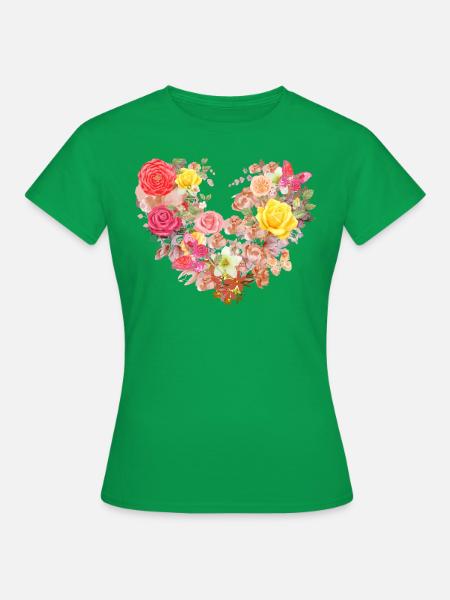 blüte,herz,blumenherz,blumen,rot - Frauen T-Shirt - Kelly Green