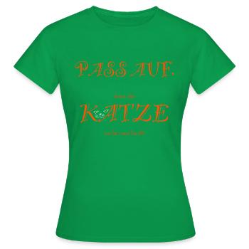 Pass auf, Katze! - Frauen T-Shirt - Kelly Green - Vorne - AI Model Female 172 dark (172cm)