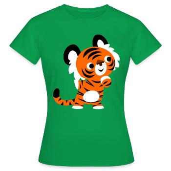 Wissbegieriger Tiger von Cheerful Madness!! - Frauen T-Shirt - Kelly Green - Vorne - AI Model Female 172 dark (172cm)