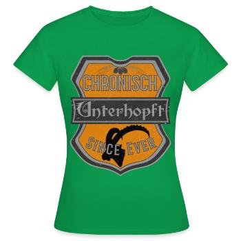 Bierdeckel Spruch CHRONISCH UNTERHOPFT - Frauen T-Shirt - Kelly Green - Vorne - AI Model Female 172 dark (172cm)