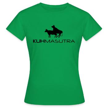 Kuh-masutra Kamasutra Schweiz Kuh - Frauen T-Shirt - Kelly Green - Vorne - AI Model Female 172 dark (172cm)