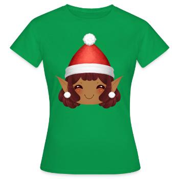 Adorable Lutin de Nöel avec Bonnet de père noël - T-shirt Femme - vert - Devant - AI Model Female 172 dark (172cm)