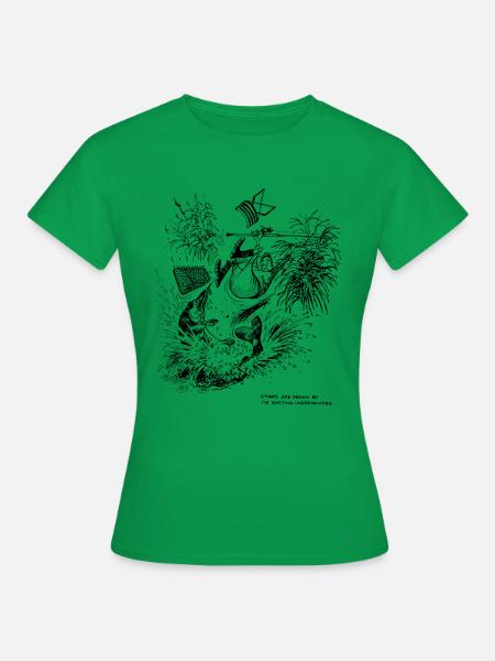 Thelwell Compleat Tangler Cartoon Fisch an Angel - Frauen T-Shirt - Kelly Green