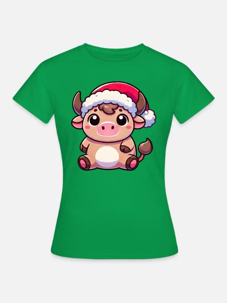 Süße Chibi Weihnachtskuh Cartoon Design - Frauen T-Shirt - Kelly Green