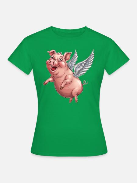 Skurriles Schwein mit Engelsflügeln Cartoon - Frauen T-Shirt - Kelly Green