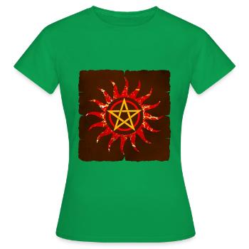 pentagramm in sonne e 232 - Frauen T-Shirt - Kelly Green - Vorne - AI Model Female 172 dark (172cm)