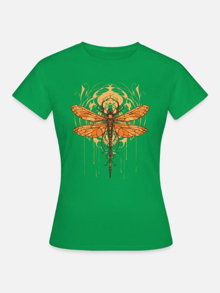 Art Nouveau - Libellule et fleurs - T-shirt Femme - vert