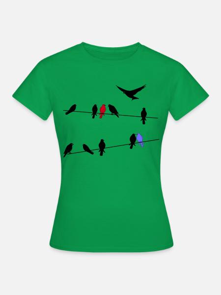 Bird black migratory birds on a power line - Women's T-Shirt - kelly green