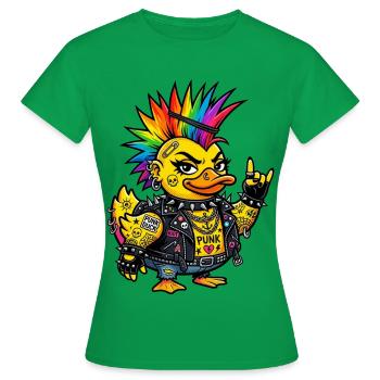Punk-Gummiente mit Regenbogen Irokesenschnitt - Frauen T-Shirt - Kelly Green - Vorne - AI Model Female 172 dark (172cm)