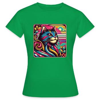 Portrait de chat décoratif coloré - T-shirt Femme - vert - Devant - AI Model Female 172 dark (172cm)