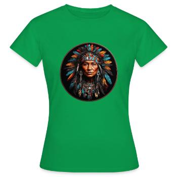 American Native with colorful feather headdress - Women's T-Shirt - kelly green - Front - AI Model Female 172 dark (172cm)