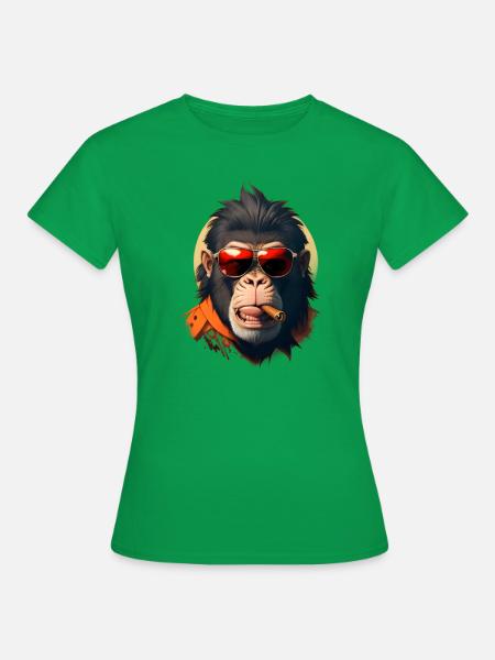 Lässiger Affe: Sonnenbrille & Zigarre - Frauen T-Shirt - Kelly Green