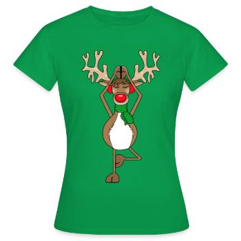 Rentier Rudolph Yoga Weihnachten - Frauen T-Shirt - Kelly Green - Vorne - AI Model Female 172 dark (172cm)