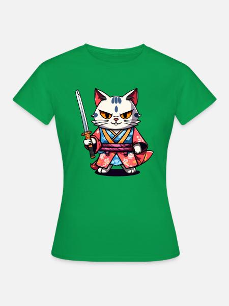 Samurai-Katze #34 - Frauen T-Shirt - Kelly Green