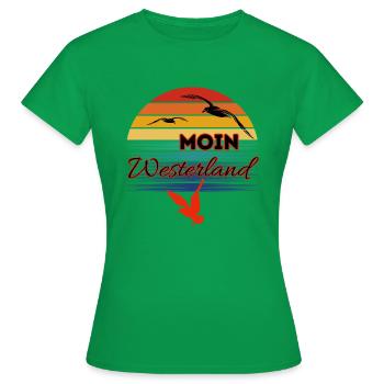Moin Westerland mit Möwe im Retro Style-Westerland - Frauen T-Shirt - Kelly Green - Vorne - AI Model Female 172 dark (172cm)