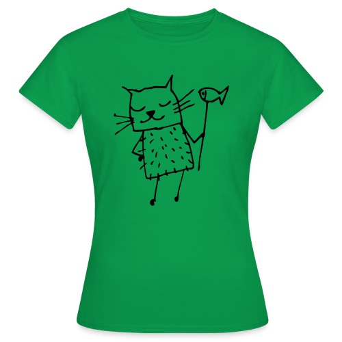 Süße Katze mit Fisch - Frauen T-Shirt
