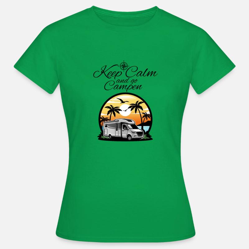 Camper Motorhome Saying-Keep Calm and go camping - Maglietta da donna - verde kelly