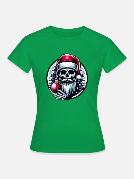 Weihnachtsmann Skull mit Christbaumkugel - Frauen T-Shirt - Kelly Green