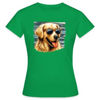 Mignon Retriver doré portant des lunettes de soleil - T-shirt Femme - vert - Devant - AI Model Female 172 dark (172cm)