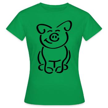 Mignon cochon assis a l’air sympathique - T-shirt Femme - vert - Devant - AI Model Female 172 dark (172cm)